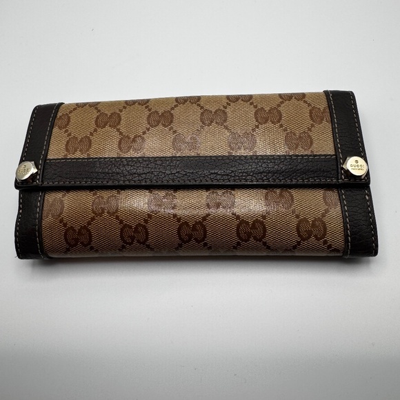 GUCCI COATED PATENT LEATHER MONOGRAM LONG WALLET - Picture 1 of 9